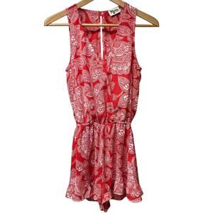 Show Me Your Mumu Riri Aquarius Paisley Red Ruffle Hem Shorts Romper Size XS